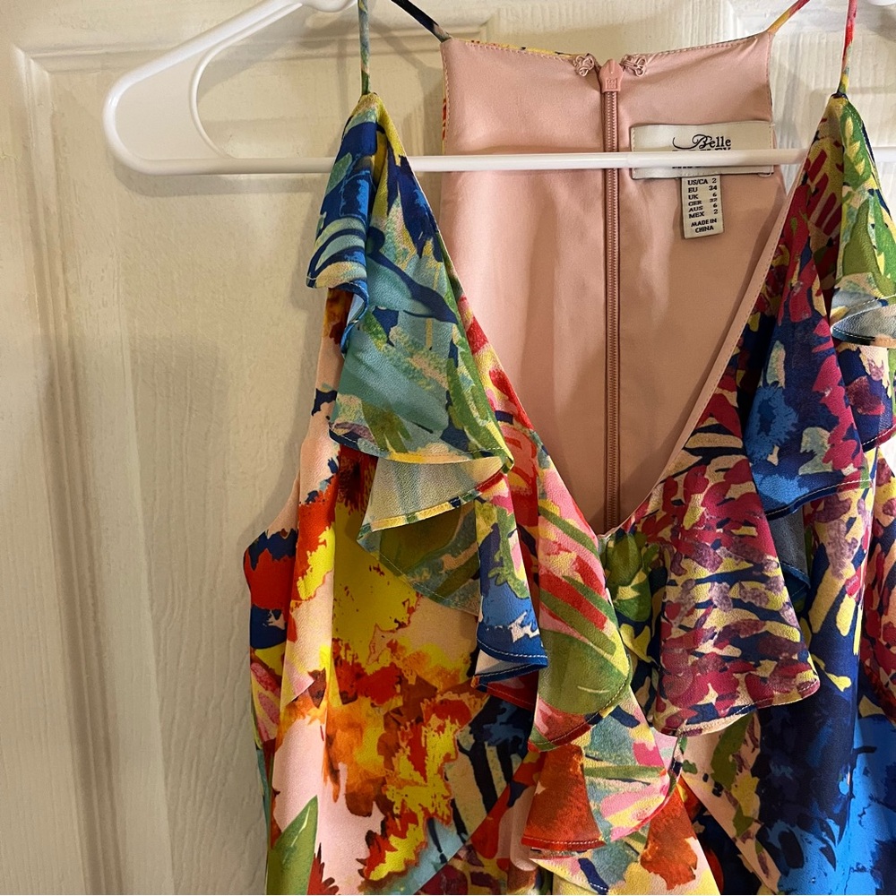 NWOT Badgley Mischka Vibrant Floral Midi Ruffle Dress - Picture 9 of 14
